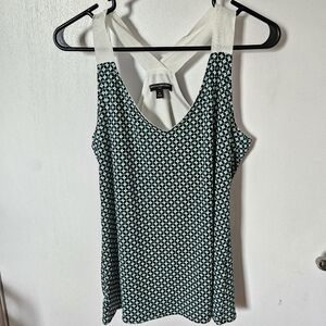 Banana Republic Green and White Geometric Cross Back Tank Top